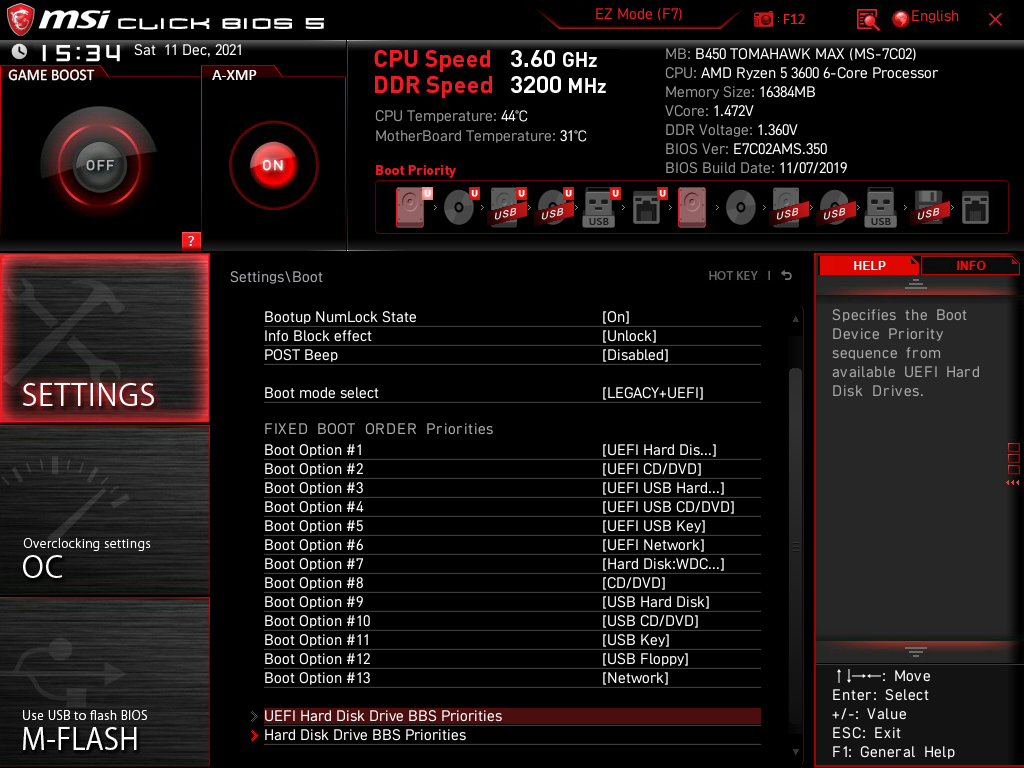 UEFI Hard Disk Drive BBS Priorities