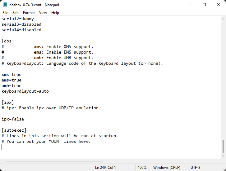 Dosbox config before edit