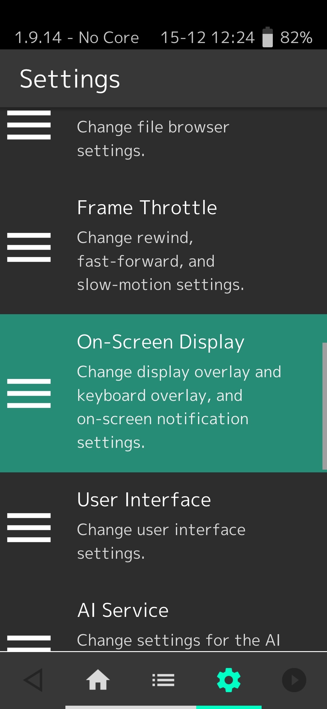 Settings scrolled down to osd