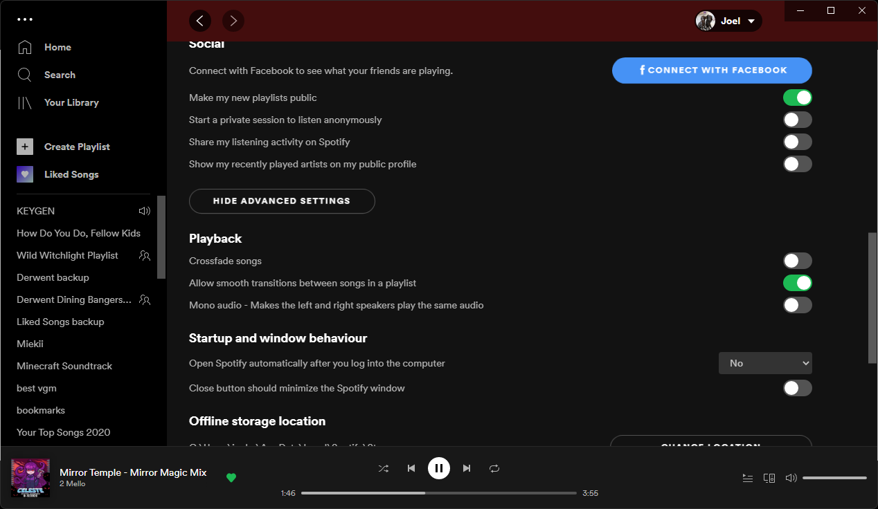 The Playback settings